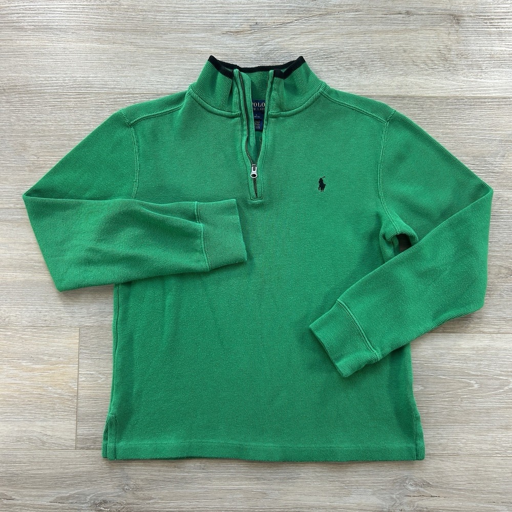 Polo Ralph‎ Lauren Sweater Large (14-16) Youth Green 1/4 Zip Pullover Pony Boys